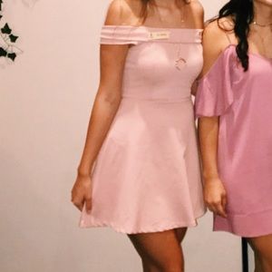 lulu's blush off the shoulder skater dress